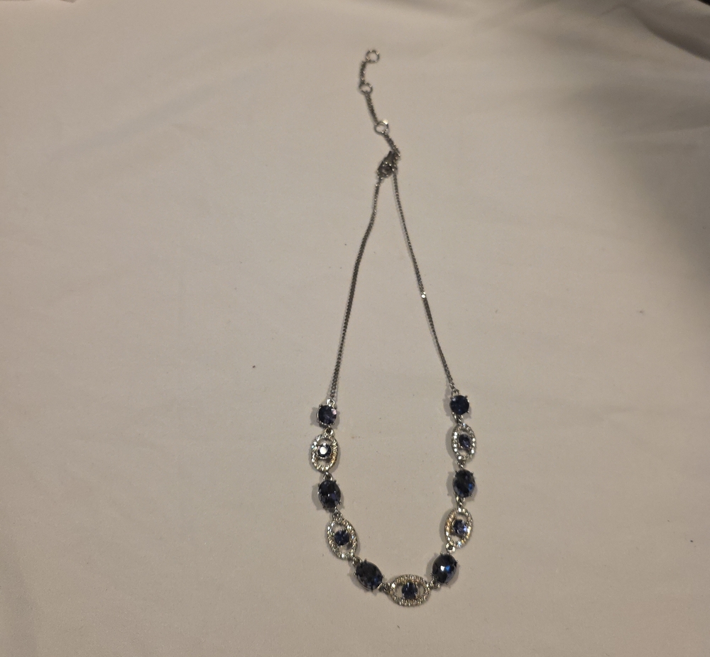 Givenchy Silver-Tone Necklace with Dark Blue Crystals